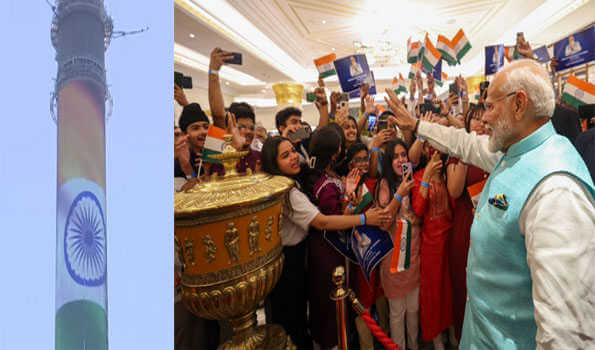 moscowsostankinotowerlightsupwithindiantricolouraspmmodivisitsrussia