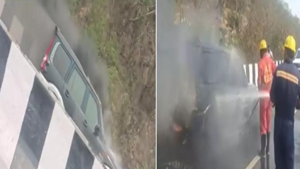 SUV Gutted On Kanakadurga Flyover In Vijayawada