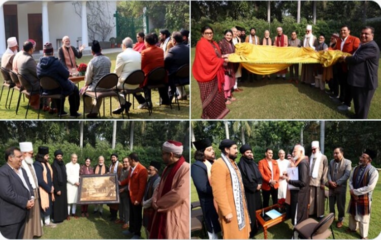pmmodimeetsmuslimcommunitydelegationpresentschadartobeplacedatajmerdargah