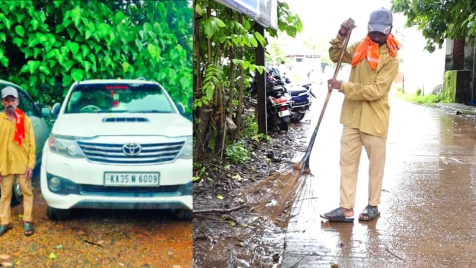 Sanitation worker arrives in SUV to sweep streets in Karnataka