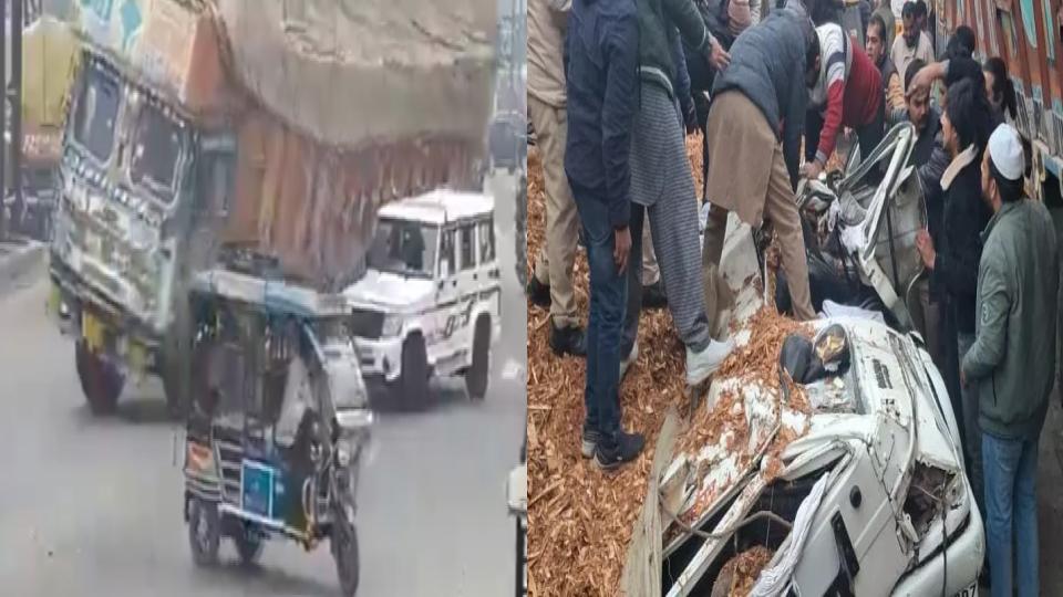 Overloaded Truck Mounts Divider And Topples Onto SUV in UP, One Dead