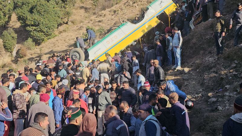 Passenger bus falls into gorge Himachal Pradesh