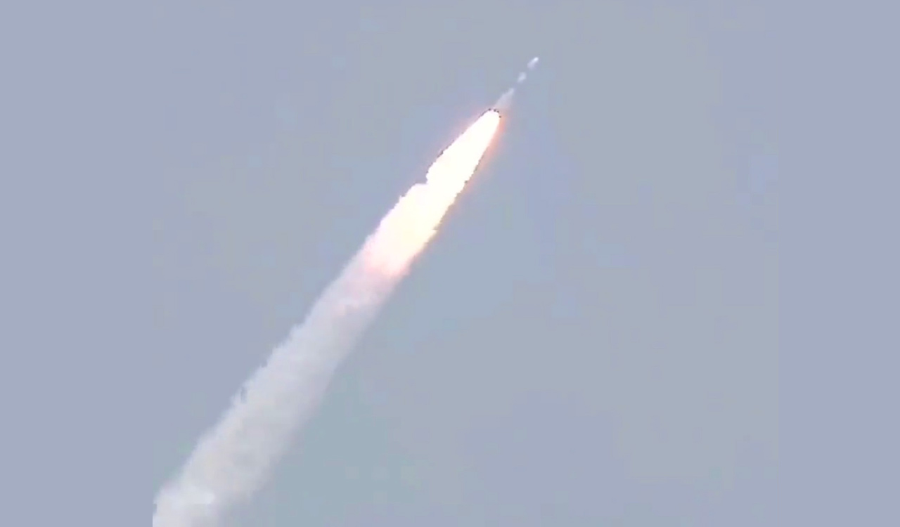 PSLV-C54 carrying earth observation satellite and co-passenger satellites lifts off