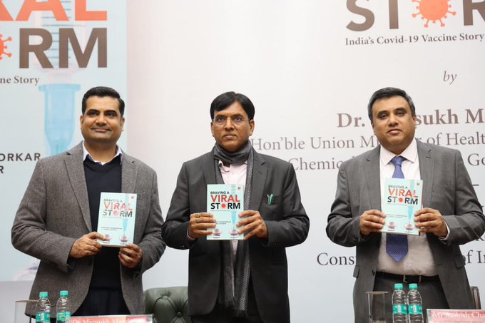 healthministermansukhmandaviyalaunchesbooktitledbravingaviralstorm:india’scovid19vaccinestoryinnewdelhi