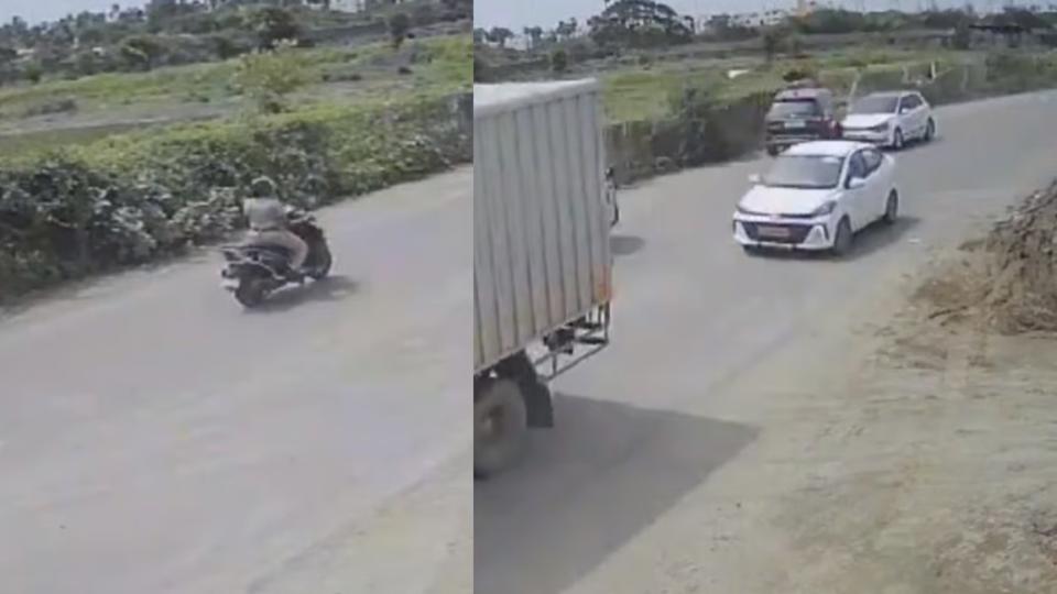 womancopsentflyingintoairafterspeedingcarhitsscootyinchennai