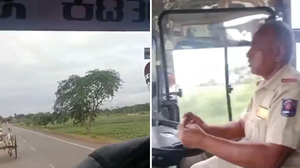 karnatakabusdriverhitsbullockcartfrombehindinjuringfarmersmakingreelwhiledriving