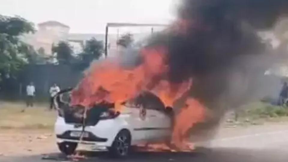 Moving Car Catches Fire on National Highway in Malappuram
