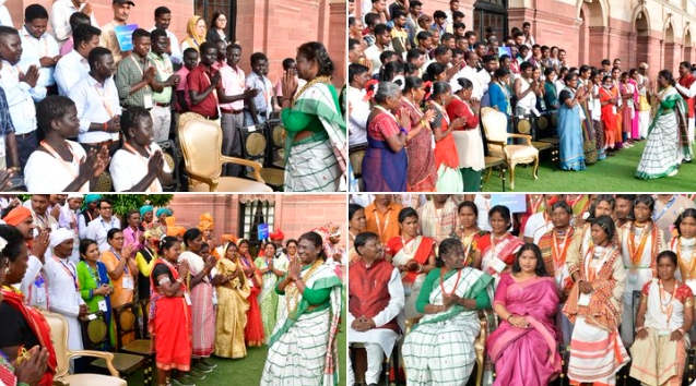 prezdroupadimurmuinteractswithmembersof75pvtgsfromvariouspartsofindiaatrashtrapatibhavan