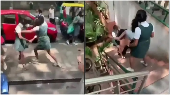inshockingfootagebengaluruschoolgirlsfilmedbrawlingthrowingpunches