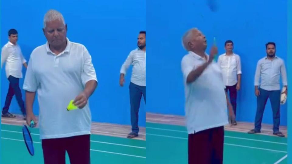 videoofrjdsupremolaluyadavplaysbadmintonmonthsaftersurgey