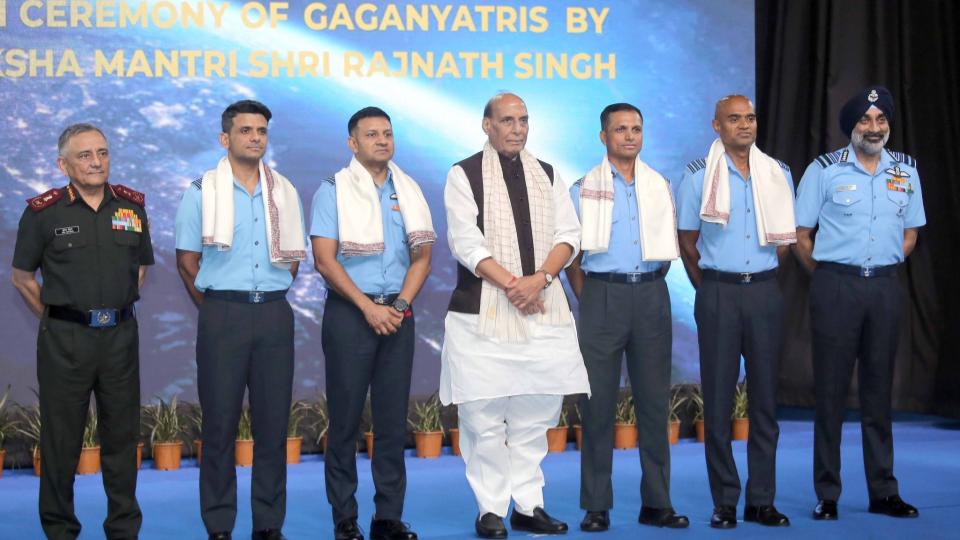 Defence Minister Rajnath Singh honours Gaganyatris
