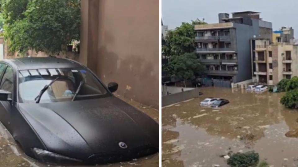 bmwm340iworth₹83lakhpartiallysubmergedinfloodwatersinharyana