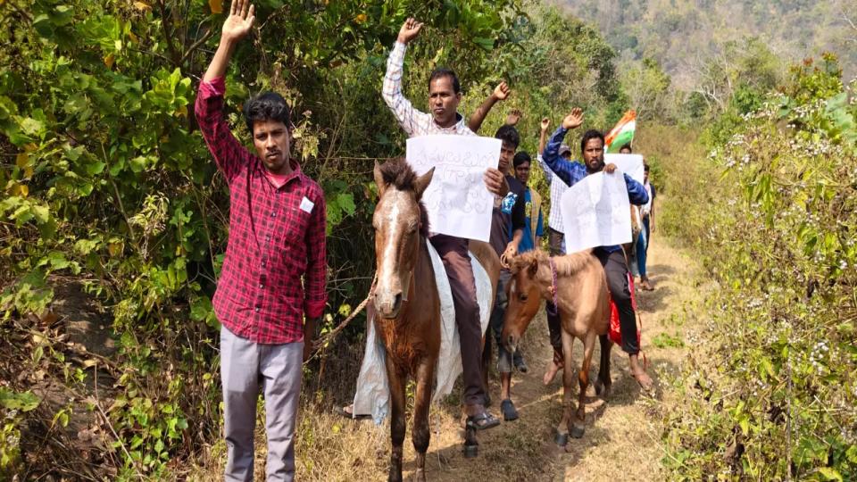 Tribal Ride Horses to Protest Lack of Road Connectivity in Andhra