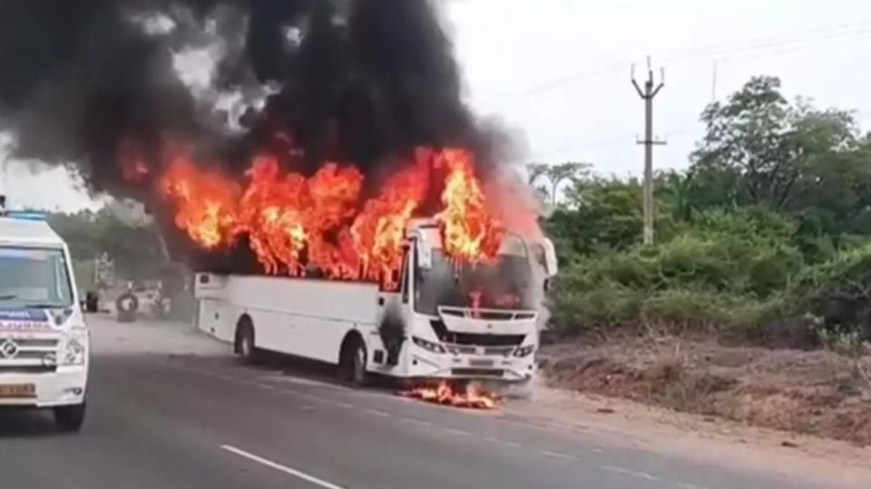 Private Bus Catches Fire Near Tada in Tirupati District, Passengers Escape Unhurt 