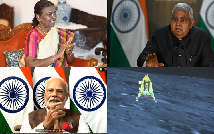 presidentvicepresidentpmmodiandotherleaderslaudisroforsuccessfullandingofchandrayaan3