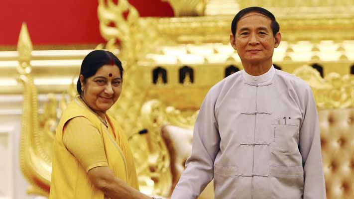 eamsushmaswarajmeetsmyanmarpresidentuwinmyint