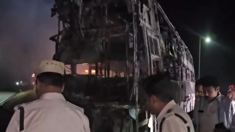 Three Killed as Tyre Burst Triggers Fiery Bus And Lorry Crash in Andhra