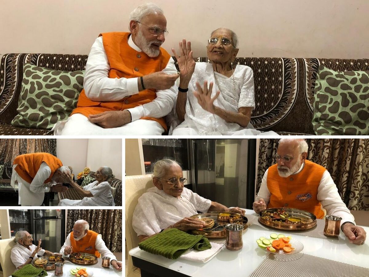 pmmodi69thbirthday:pmmodimeetsmotheroverlunchseeksblessings