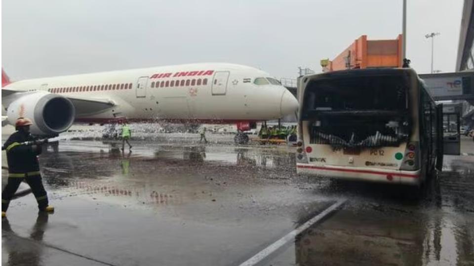 Air India bus catches fire near Delhi airport terminal