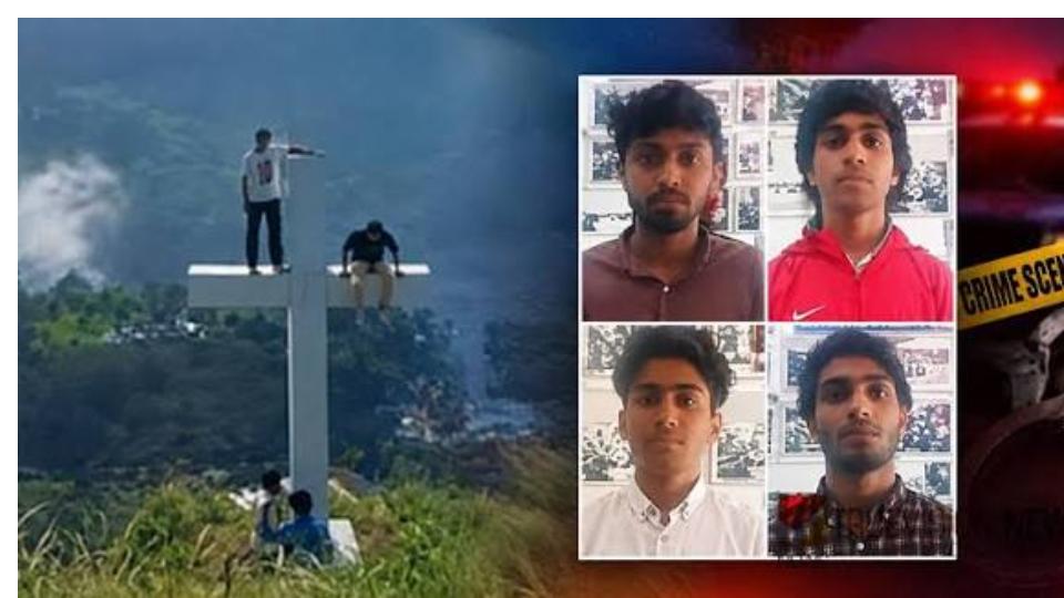 Four Held For Climbing Atop Cross For Photo Shoot in Idukki