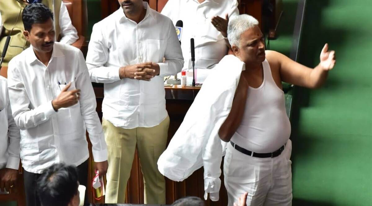 congressmlasuspendedfromkarnatakaassemblyfor‘indecent’actofremovingshirt