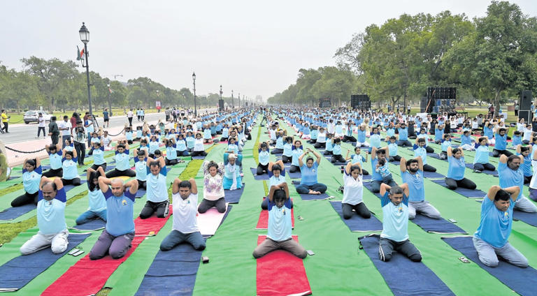 JP Nadda Performs Yoga at Kartavya Path on 11th International Yoga Day