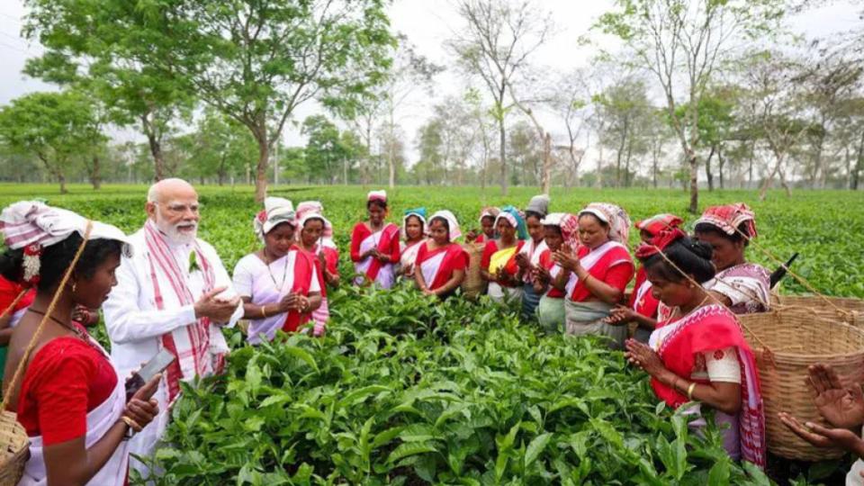 PM Narendra Modi visits tea garden in Dibrugarh, Assam 