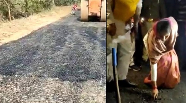 uttarpradesh:newlyconstructedroadcracksupatinaugurationasbjpmlacrackscoconut
