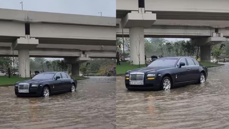 rollsroyceghostbreaksdownonfloodedroadindelhi