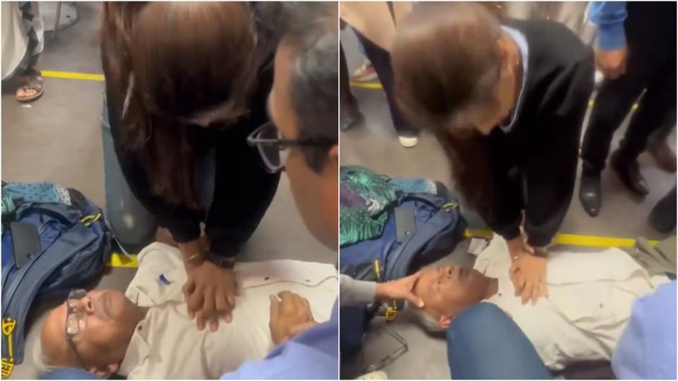 mansuffersheartattackandcollapsesatdelhiairportdoctorrescuesbygivingcpr