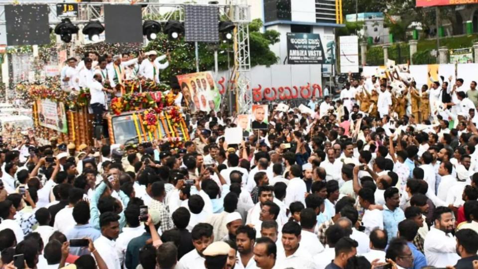 Priyank Kharge receives a grand welcome in his home district