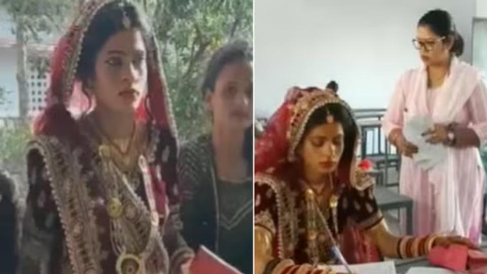 newlywedbrideappearsforexaminweddingattireinuttarpradesh