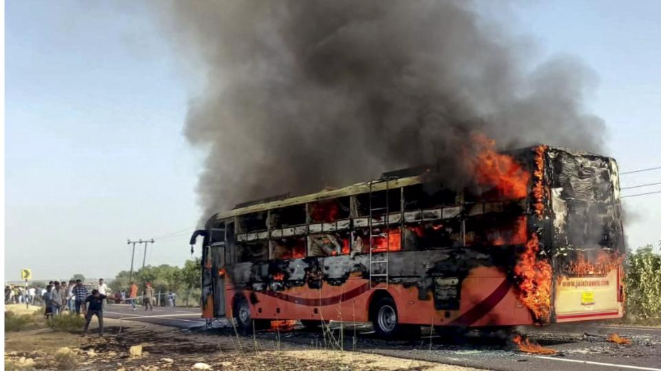 Private Bus Gutted in Fire in Tirupati 