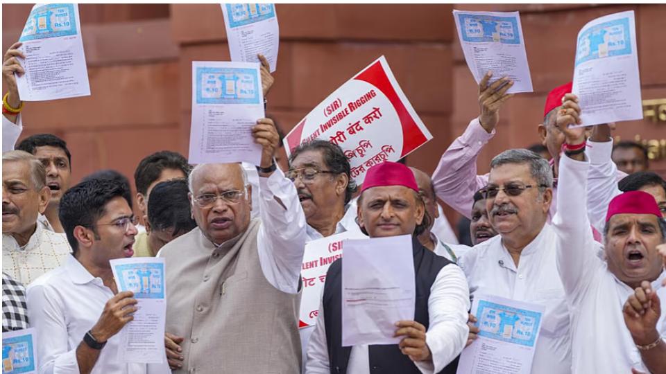 INDIA bloc protests against SIR outside Parliament
