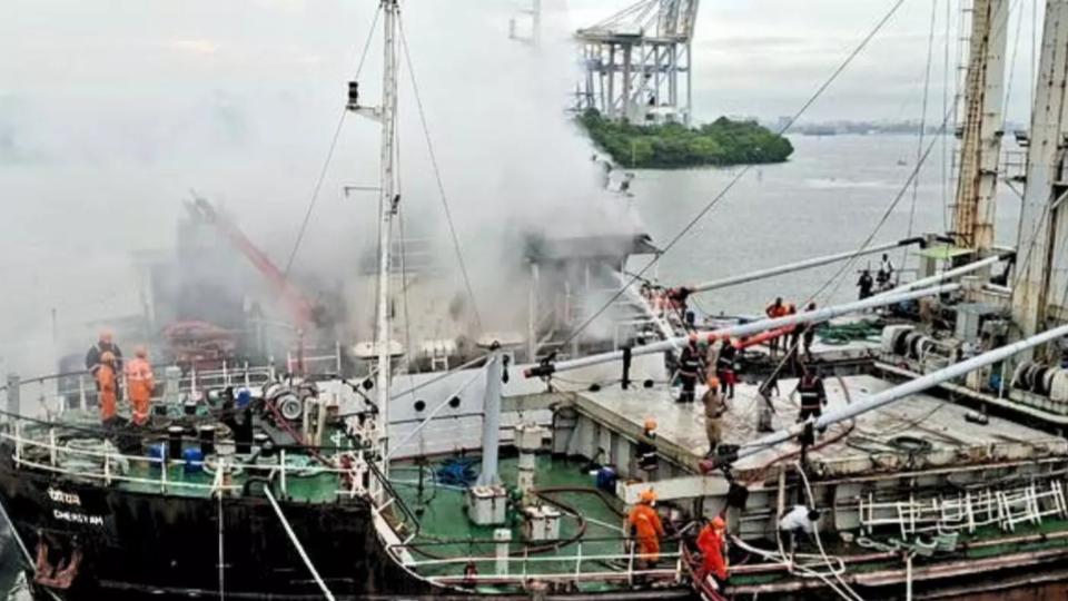 Cargo Barge Docked at Private Yard in Kochi Catches Fire