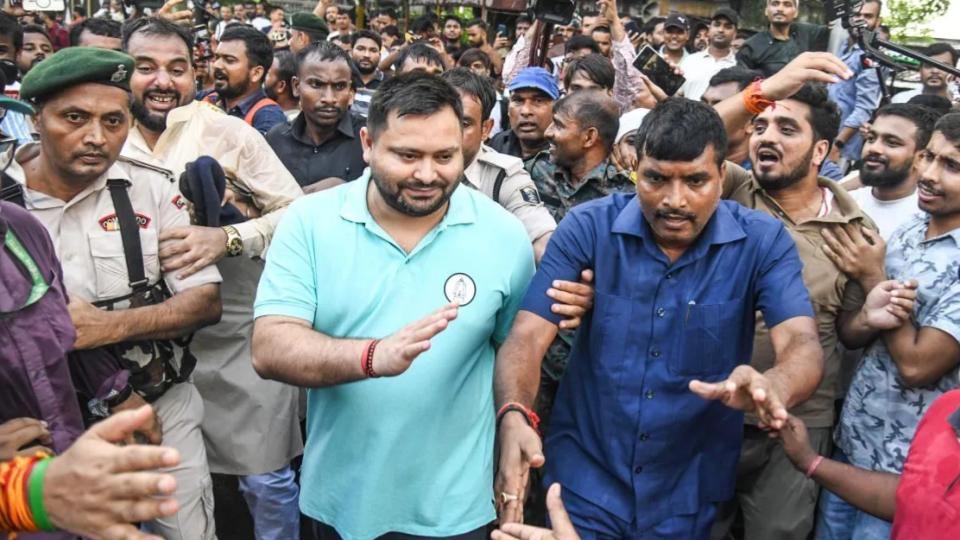 Tejashwi detained during Patna march over NEET paper leak