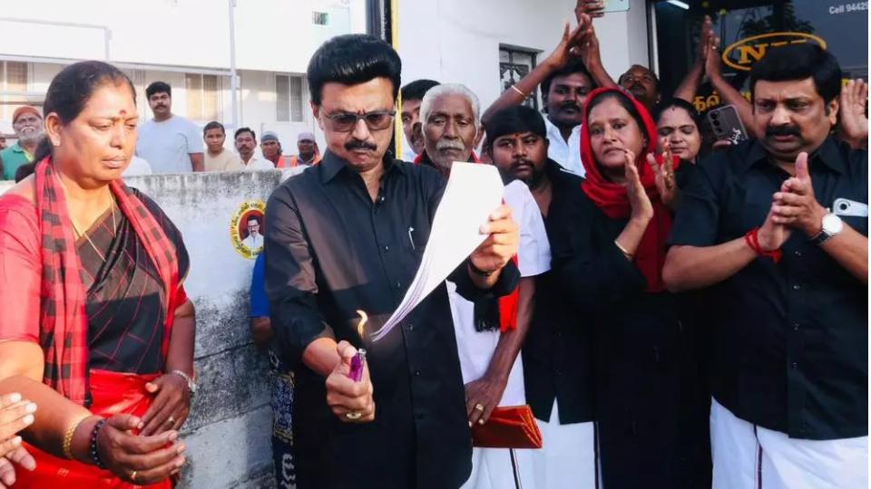Tamil Nadu CM Stalin Burns Copy of Delimitation Bill 