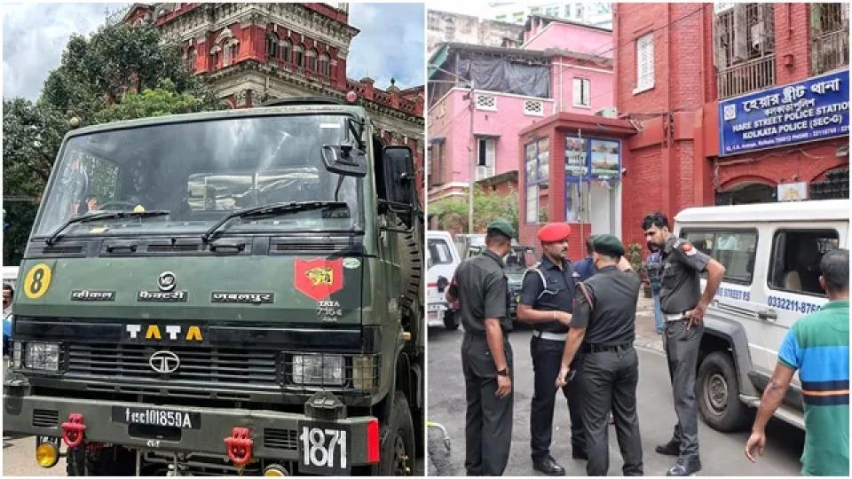 Kolkata Police stops army truck for reckless driving 