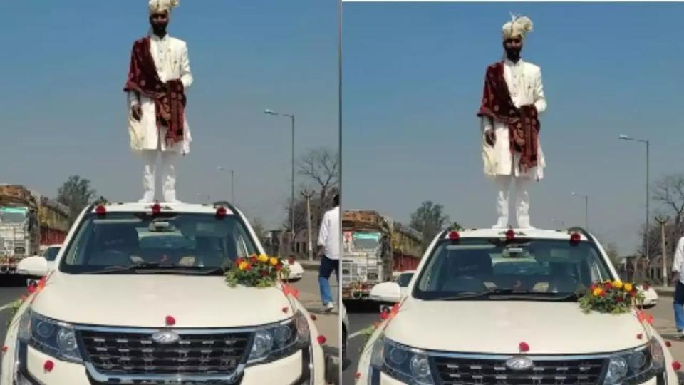 uttarpradeshgroomstandsatopcarandpoliceseizevehicle