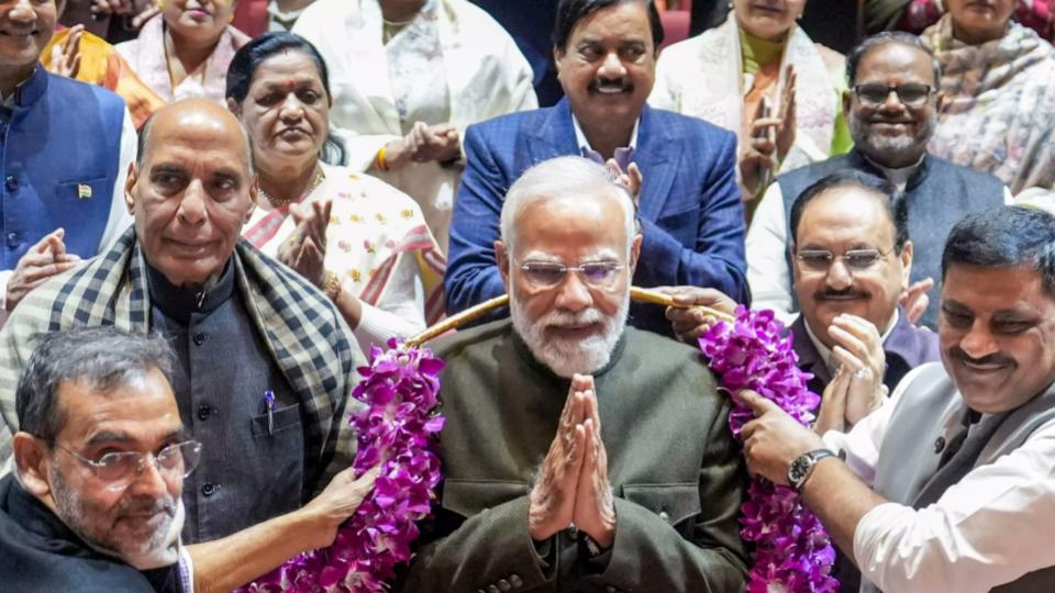 NDA MPs Felicitate PM Narendra Modi for Bihar Elections Victory