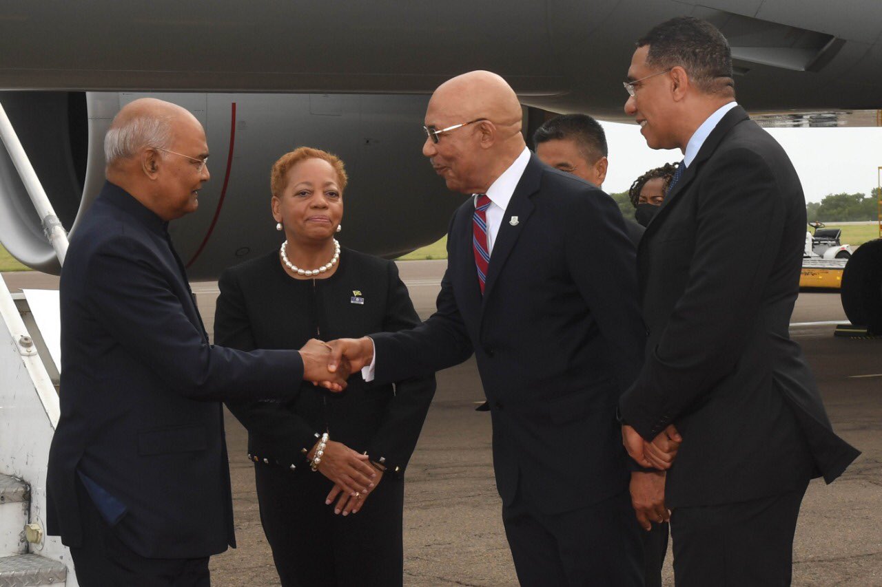 President Kovind arrives in Kingston, Jamaica
