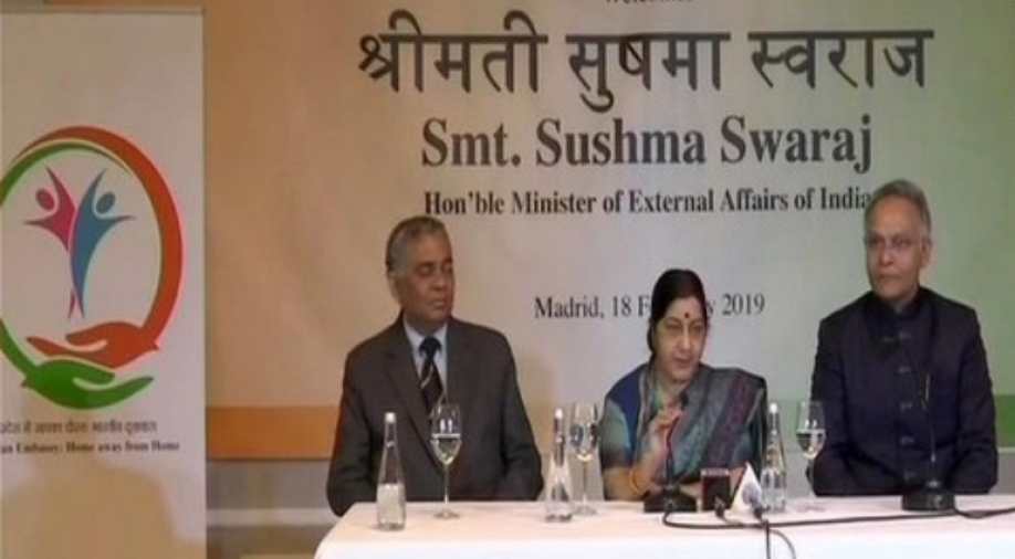 sushmaswarajreachesmadridspain