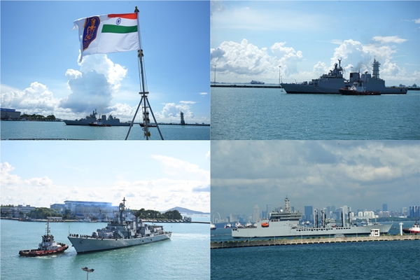 Indian Naval Ships Delhi, Shakti, And Kiltan Reach Singapore