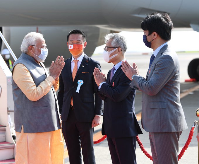 pmmodiarrivesintokyoontwodayvisittoparticipateinquadsummit