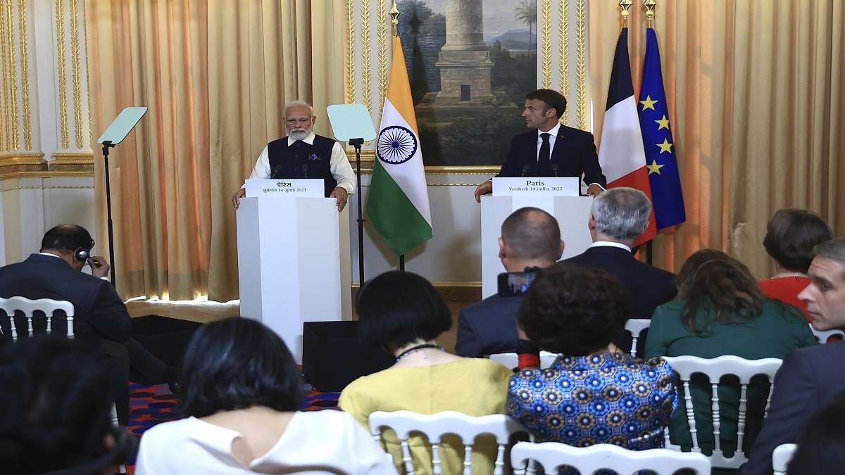 pmmodiaddressespressmeetwithfrenchpresidentemmanuelmacronatelyssepalaceinparis