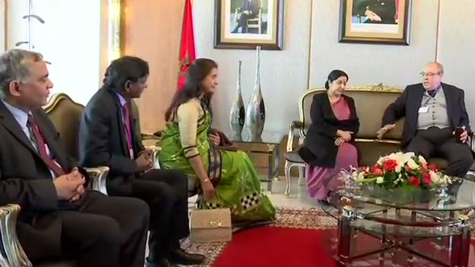 eamsushmaswarajarrivesinmoroccotoholddiscussionswithleaders