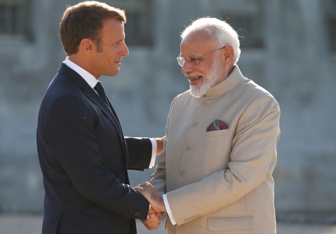 pmmodiholdstalkswithfrenchpresidentemmanuelmacron